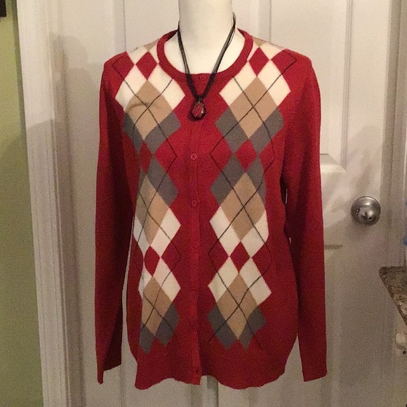 3 for $20 Red Argyle Button Down Sweater - Picture 1 of 4
